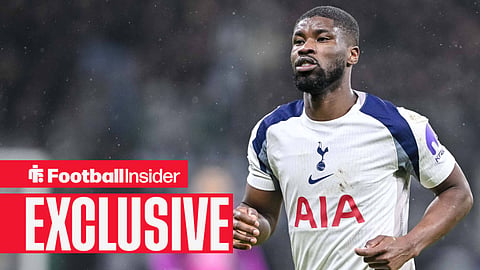 Kevin Danso of Tottenham Hotspur looks on during the UEFA Champions League 2025/26 League Phase MD8 match between Eintracht Frankfurt and Tottenham Hotspur at Frankfurt Stadion on January 28, 2026