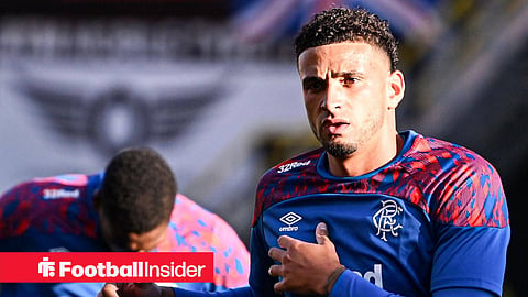 Ben Godfrey of Rangers warms up during the William Hill Premiership match at The CalForth Construction Arena, Dundee 31/07/2026