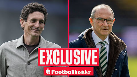 Football Insider exclusive as Brentford manager Keith Andrews and Celtic boss Martin O'Neill feature on either side of a split image.