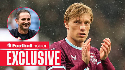 Football Insider exclusive as Burnley striker Zian Flemming applauds, while Coventry boss Frank Lampard smiles in a circular inset.