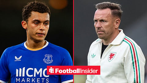 Brennan Johnson of Crystal Palace, wearing an Everton 2026-27 home shirt, during the Crystal Palace vs AEK Larnaca UEFA Conference League match at Selhurst Park, London / Craig Bellamy, manager of Wales, during the Wales vs Ghana International Friendly match at the Cardiff City Stadium