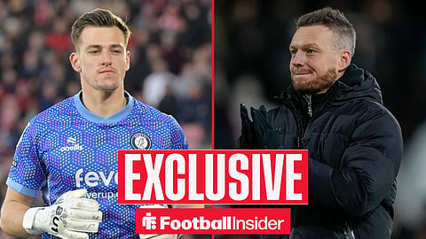 Football Insider exclusive as Radek Vitek stares across a split image towards Middlesbrough manager Kim Hellberg.