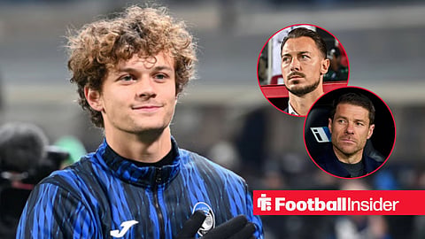 Giorgio Scalvini in action for Atalanta, with Matthias Jaissle and Xabi Alonso in circular insets