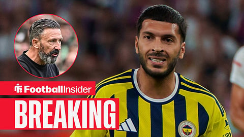 Oguz Aydin in action for Fenerbahce with Derek McInnes in a circular inset