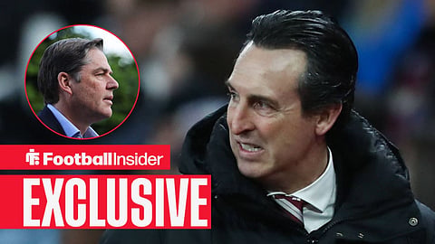 Aston Villa manager Unai Emery looking angry with Richard Masters inset