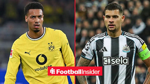 Borussia Dortmund midfielder Felix Nmecha with Newcastle midfielder Bruno Guimaraes inset