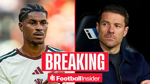 Marcus Rashford in action for Man United, with Xabi Alonso in the dugout