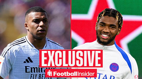 Real Madrid forward Kylian Mbappe with Aston Villa forward Ibrahim Mbaye inset