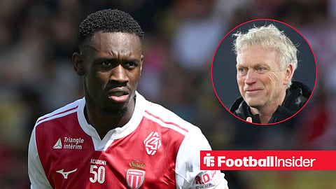 Folarin Balogun in action for Monaco, with David Moyes in a circular inset