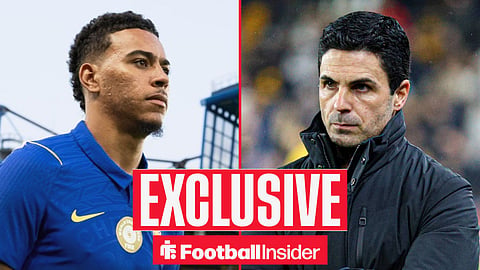 Chelsea winger Morgan Rogers with Arsenal manager Mikel Arteta