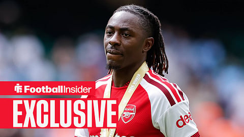 Arsenal forward Eberechi Eze with the Community Shield winners medal round his neck