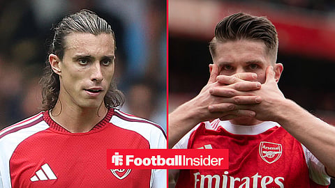 Arsenal players Riccardo Calafiori and Viktor Gyokeres inset