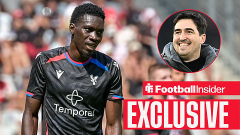 Ismaila Sarr in action with Andoni Iraola smiling right inset