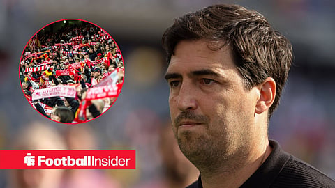 Liverpool manager Andoni Iraola with fans inset