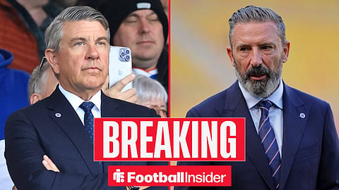 Andrew Cavenagh in the stands at Ibrox, with Derek McInnes on the sidelines