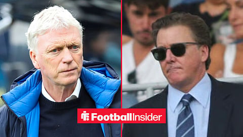 David Moyes on the sidelines at Everton, with Dan Friedkin in the stands