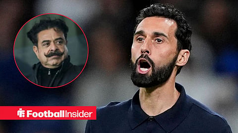 Alvaro Arbeloa on the sidelines at Fulham, with Shahid Khan in a circular inset