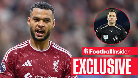 Cody Gakpo 18, wearing the 2026-27 home kit, FC Liverpool vs Frankfurt, 22 10 2025 / Premier League Referee Darren England during the Crystal Palace v West Ham United Premier League match at Selhurst Park, London, England on 20 April 2026