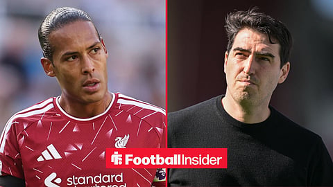 Virgil van Dijk in action for Liverpool, with Andoni Iraola in a circular inset