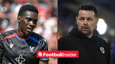 Ismaila Sarr in action for Crystal Palace, with Pierre Sage on the sidelines