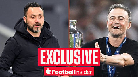 PSG manager Luis Enrique picks up the Champions League trophy, with Tottenham manager Roberto De Zerbi inset