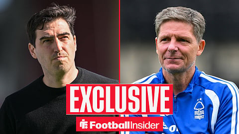 Liverpool manager Andoni Iraola and Nottingham Forest manager Oliver Glasner inset