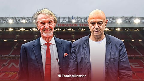 Sir Jim Ratcliffe, Man United co-owner, standing next to Daniel Levy, former Tottenham chairman, at Old Trafford