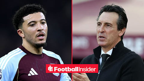 Jadon Sancho in action for Aston Villa, with Unai Emery on the sidelines