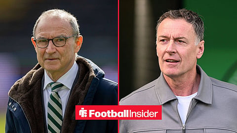 Celtic manager Martin O'Neill stares across a split image towards Chris Sutton.