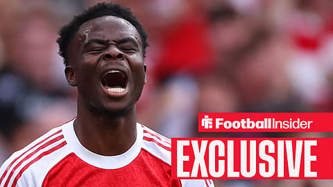 Bukayo Saka of Arsenal celebrates during the Arsenal vs Fulham Premier League match at the Emirates Stadium, London