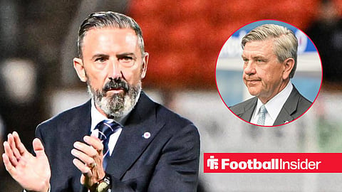 Derek McInnes applauding with Andrew Cavenagh in a circular inset