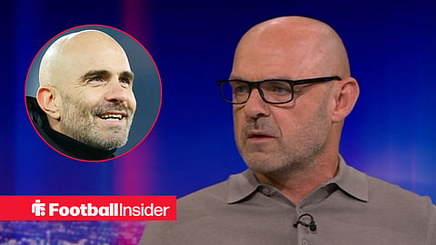 Danny Murphy speaking to Match of the Day with Man City manager Enzo Maresca smiles inset