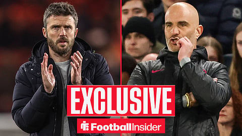 Michael Carrick manager of Middlesbrough applauds the fans after the game during the Sky Bet Championship match Middlesbrough vs Leeds United at Riverside Stadium, Middlesbrough, United Kingdom, 8th April 2025 / Enzo Maresca manager of Manchester City looks on from the sidelines