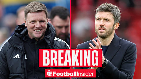 Eddie Howe smiling on touchline with Michael Carrick clapping fans 