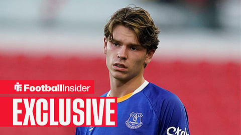Everton winger Tyler Dibling looks unhappy