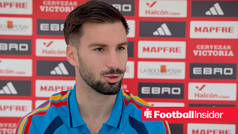 Alex Baena in a press conference with Spain