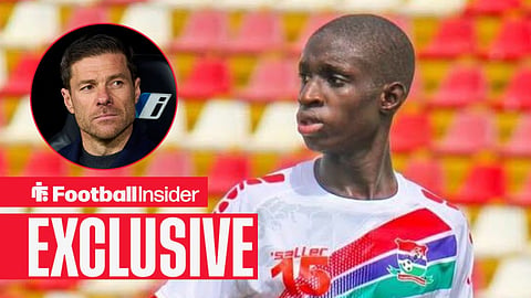 Adama Jeng in action for Gambia U17s, with Xabi Alonso in a circular inset