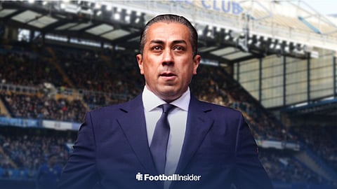 Chelsea owner Behdad Eghabli stands in front of the club's Stamford Bridge home.