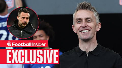 Ipswich Town manager Kieran McKenna reacts following the Ipswich Town v Queens Park Rangers Sky Bet Championship match at Portman Road, Ipswich, England on 2 May 2026 / Tottenham Hotspur manager Roberto De Zerbi looks on from the sidelines