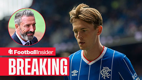 James Penrice in action for Rangers, with Derek McInnes in a circular inset