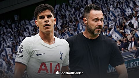 Mateus Fernandes and Roberto De Zerbi looking disappointed at the Tottenham Hotspur Stadium