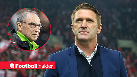 Robbie Keane on the sidelines at Ferencvaros, with Martin O'Neill in a circular inset