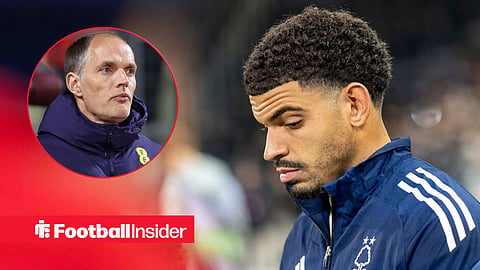 SK Sturm Graz vs Nottingham Forest, image shows Morgan Gibbs-White / England head coach Thomas Tuchel looks on from the sidelines