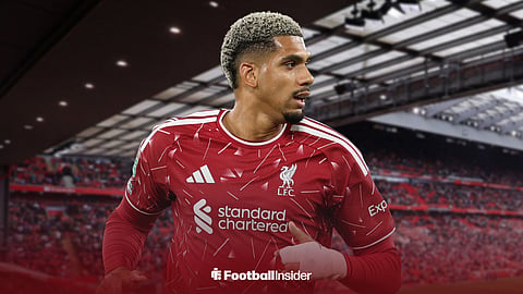 Barcelona loanee Ronald Araujo appearing in a Liverpool home kit at Anfield