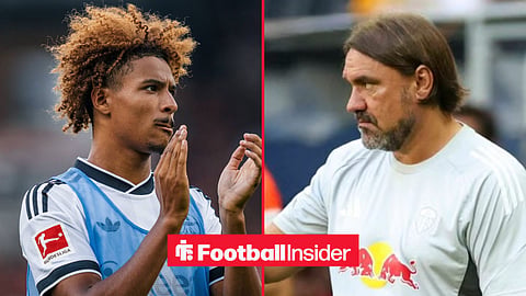 Jean-Matteo Bahoya in action for Frankfurt, with Daniel Farke on the sidelines