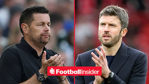 Pierre Sage and Michael Carrick on the sidelines at Crystal Palace and Man United respecitvely