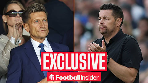 Football Insider exclusive as Crystal Palace chairman Steve Parish and manager Pierre Sage feature on either side of a split image.