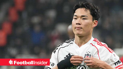 Hyun-Gyu Oh 9 of Besiktas celebrates after scoring the third goal of his team with teammates during the Trendyol Süper Lig match between Besiktas JK and Antalyaspor at Tupras Stadium on April 10, 2026