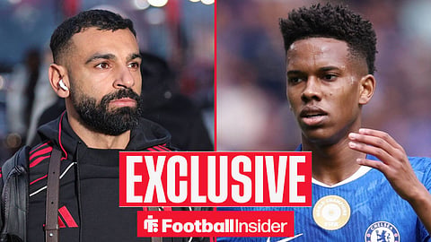 Trabzonspor winger Mohamed Salah with Chelsea winger Estevao inset