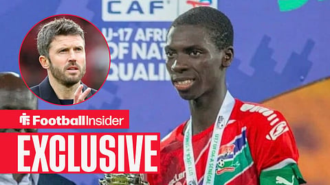 Omar Marong celebrating with Gambia U17, with Michael Carrick in a circular inset
